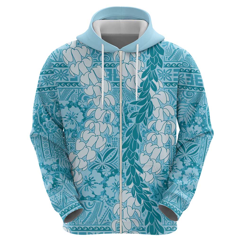 Blue Puakenikeni and Maile Lei Hoodie Hawaiian Style Tribal Tapa Double Strand Lei