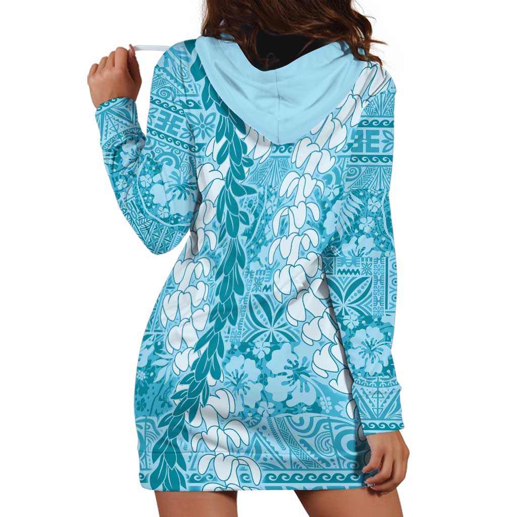 Blue Puakenikeni and Maile Lei Hoodie Dress Hawaiian Style Tribal Tapa Double Strand Lei LT9 - Polynesian Pride