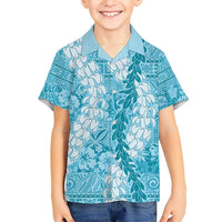 Blue Puakenikeni and Maile Lei Kid Hawaiian Shirt Hawaiian Style Tribal Tapa Double Strand Lei LT9 Kid Blue - Polynesian Pride