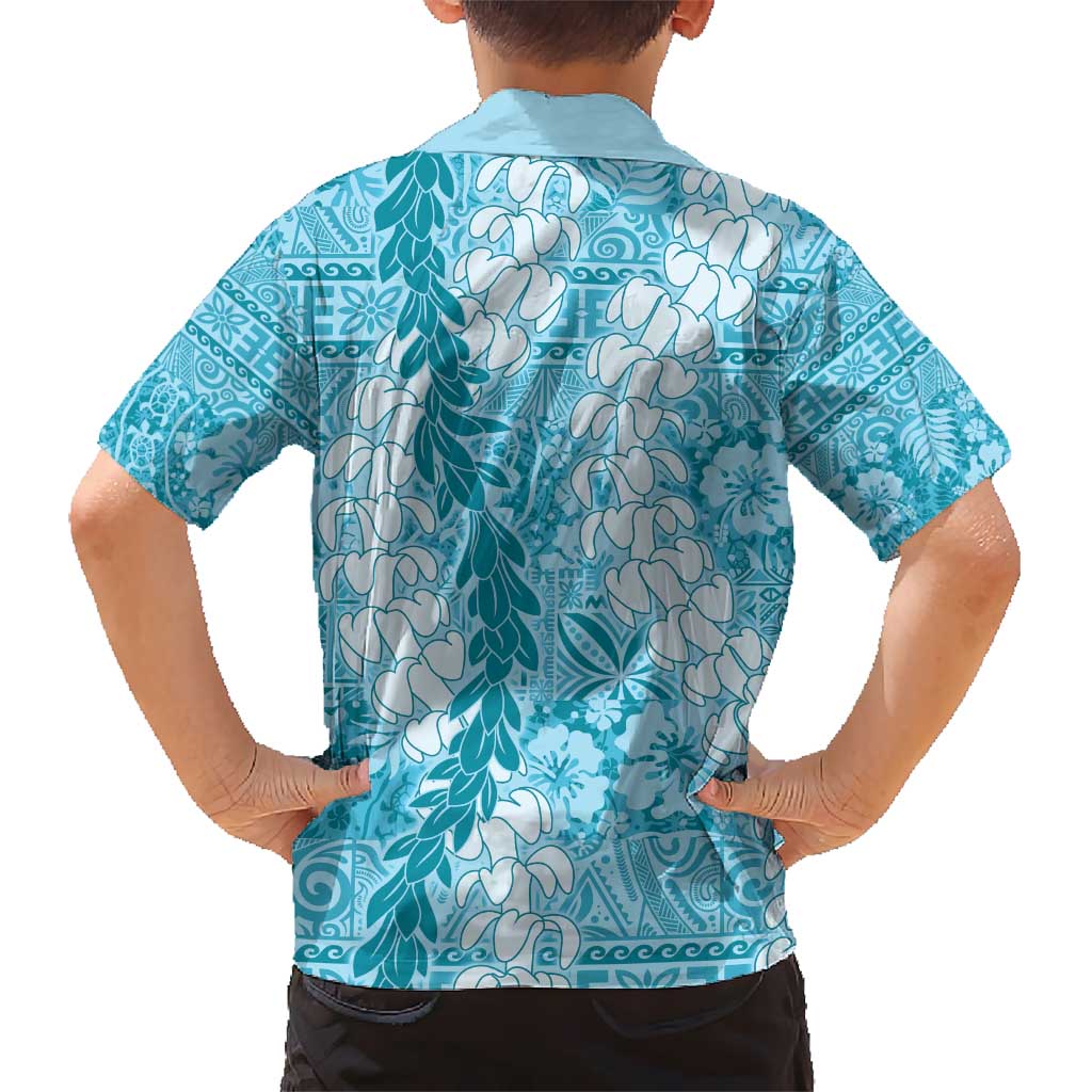 Blue Puakenikeni and Maile Lei Kid Hawaiian Shirt Hawaiian Style Tribal Tapa Double Strand Lei LT9 - Polynesian Pride