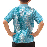 Blue Puakenikeni and Maile Lei Kid Hawaiian Shirt Hawaiian Style Tribal Tapa Double Strand Lei LT9 - Polynesian Pride