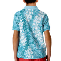 Blue Puakenikeni and Maile Lei Kid Polo Shirt Hawaiian Style Tribal Tapa Double Strand Lei LT9 - Polynesian Pride