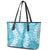 Blue Puakenikeni and Maile Lei Leather Tote Bag Hawaiian Style Tribal Tapa Double Strand Lei