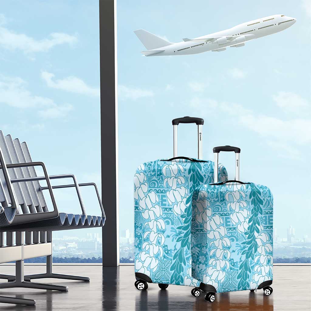 Blue Puakenikeni and Maile Lei Luggage Cover Hawaiian Style Tribal Tapa Double Strand Lei