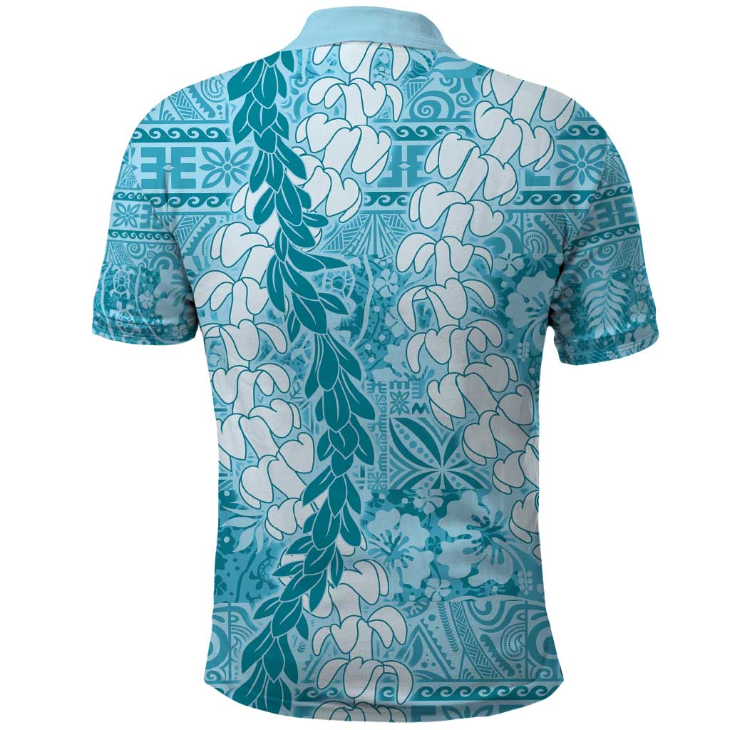 Blue Puakenikeni and Maile Lei Polo Shirt Hawaiian Style Tribal Tapa Double Strand Lei