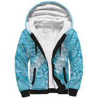 Blue Puakenikeni and Maile Lei Sherpa Hoodie Hawaiian Style Tribal Tapa Double Strand Lei LT9 Unisex Blue - Polynesian Pride