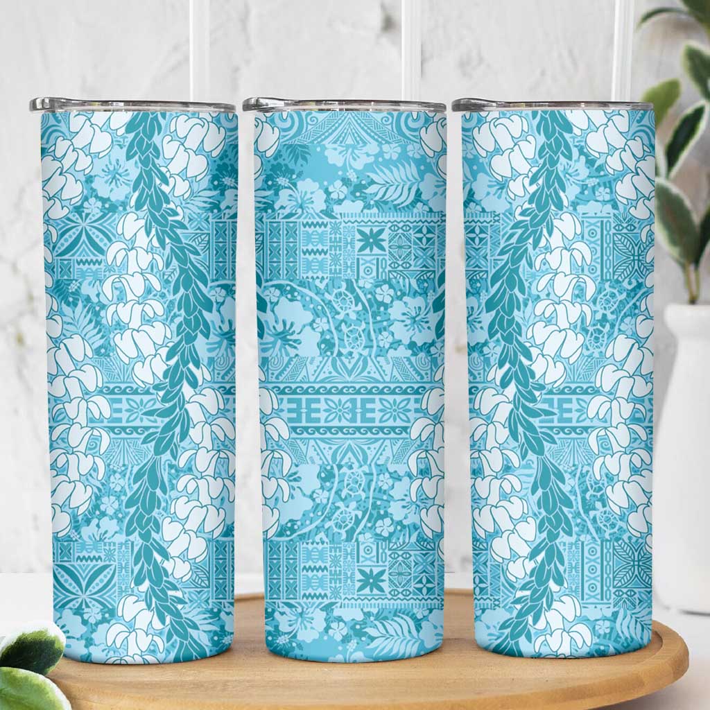 Blue Puakenikeni and Maile Lei Skinny Tumbler Hawaiian Style Tribal Tapa Double Strand Lei LT9 - Polynesian Pride