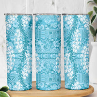 Blue Puakenikeni and Maile Lei Skinny Tumbler Hawaiian Style Tribal Tapa Double Strand Lei LT9 - Polynesian Pride