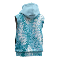Blue Puakenikeni and Maile Lei Sleeveless Hoodie Hawaiian Style Tribal Tapa Double Strand Lei LT9 - Polynesian Pride