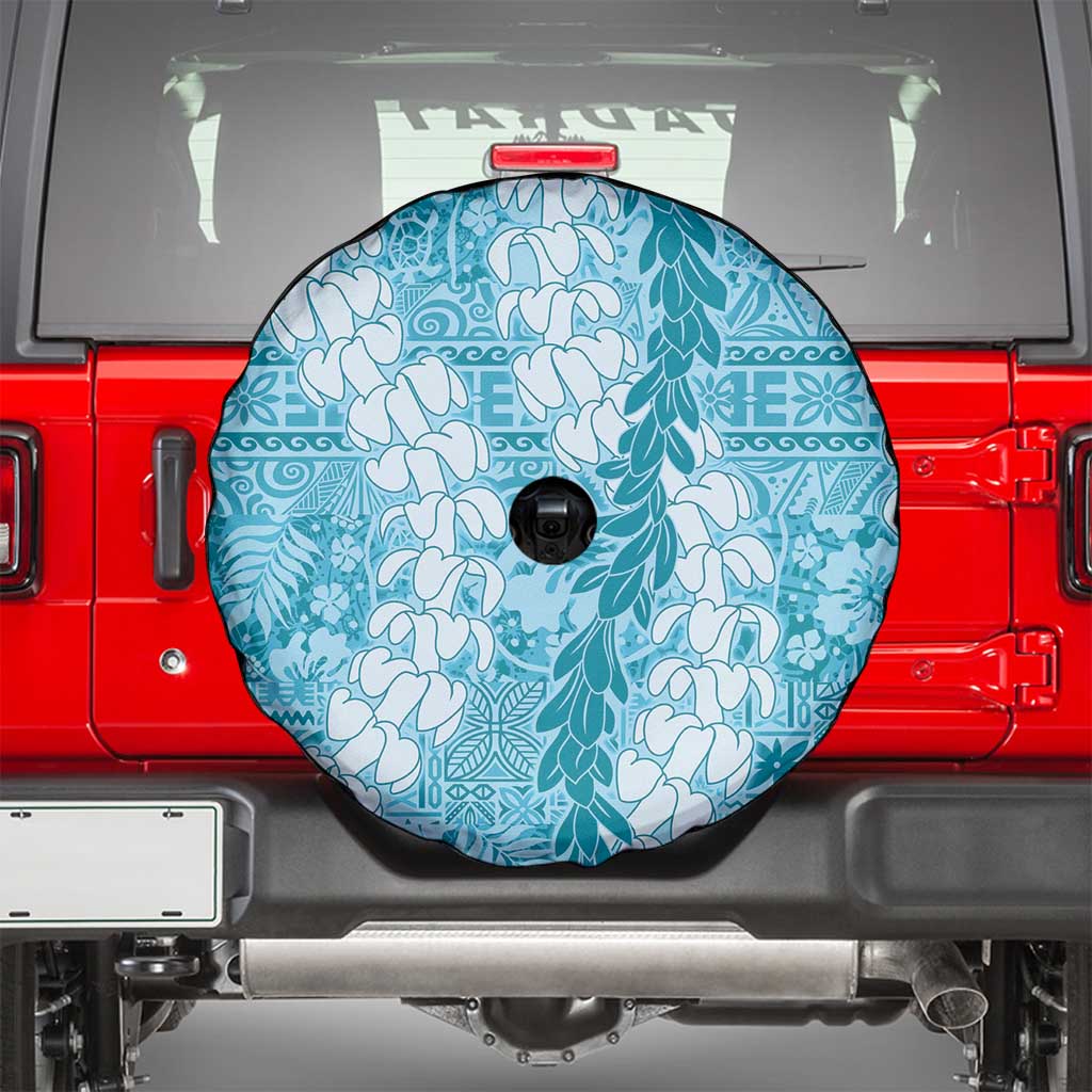 Blue Puakenikeni and Maile Lei Spare Tire Cover Hawaiian Style Tribal Tapa Double Strand Lei LT9 - Polynesian Pride
