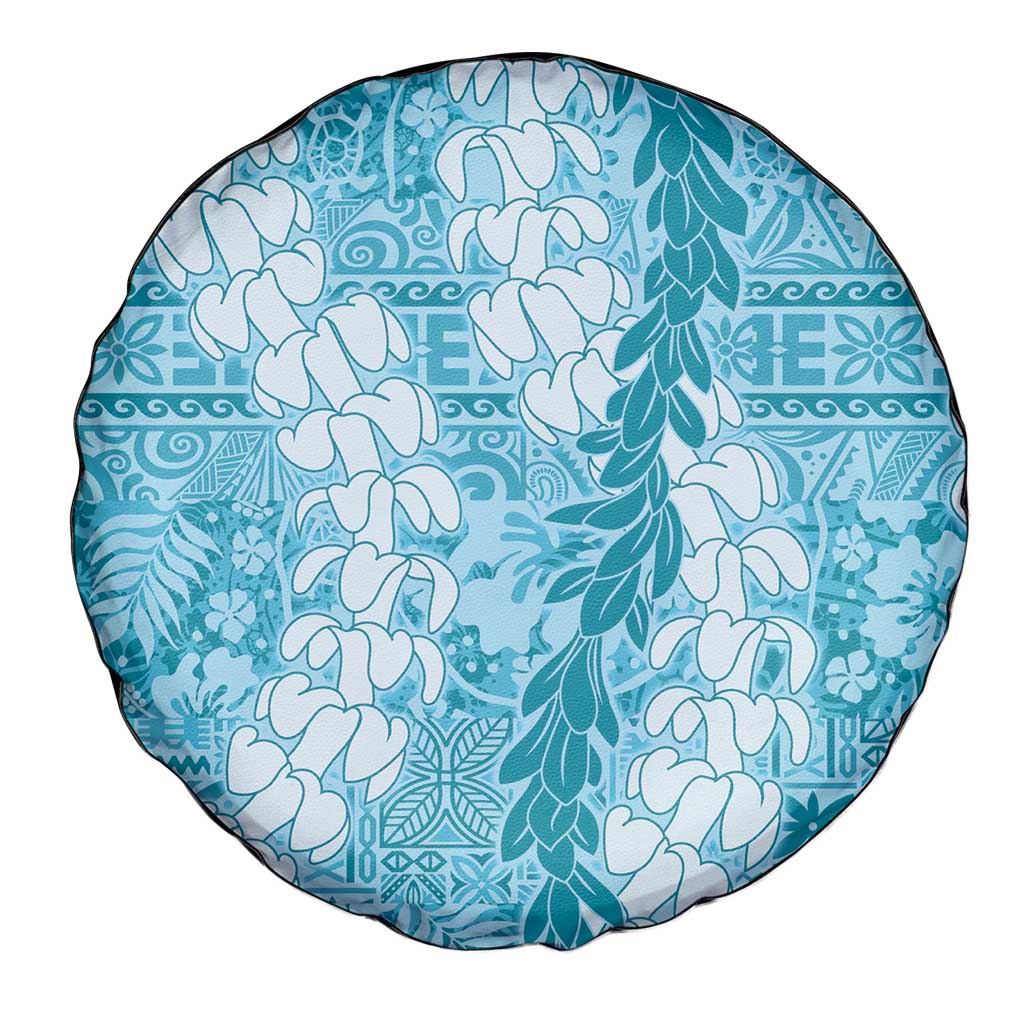 Blue Puakenikeni and Maile Lei Spare Tire Cover Hawaiian Style Tribal Tapa Double Strand Lei LT9 - Polynesian Pride