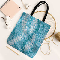 Blue Puakenikeni and Maile Lei Tote Bag Hawaiian Style Tribal Tapa Double Strand Lei - Polynesian Pride