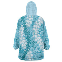 Blue Puakenikeni and Maile Lei Wearable Blanket Hoodie Hawaiian Style Tribal Tapa Double Strand Lei LT9 - Polynesian Pride
