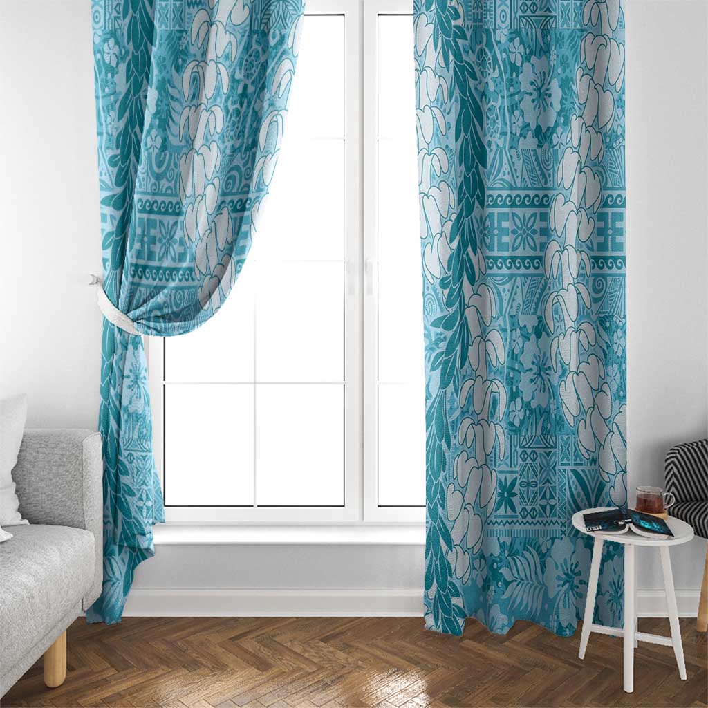 Blue Puakenikeni and Maile Lei Window Curtain Hawaiian Style Tribal Tapa Double Strand Lei