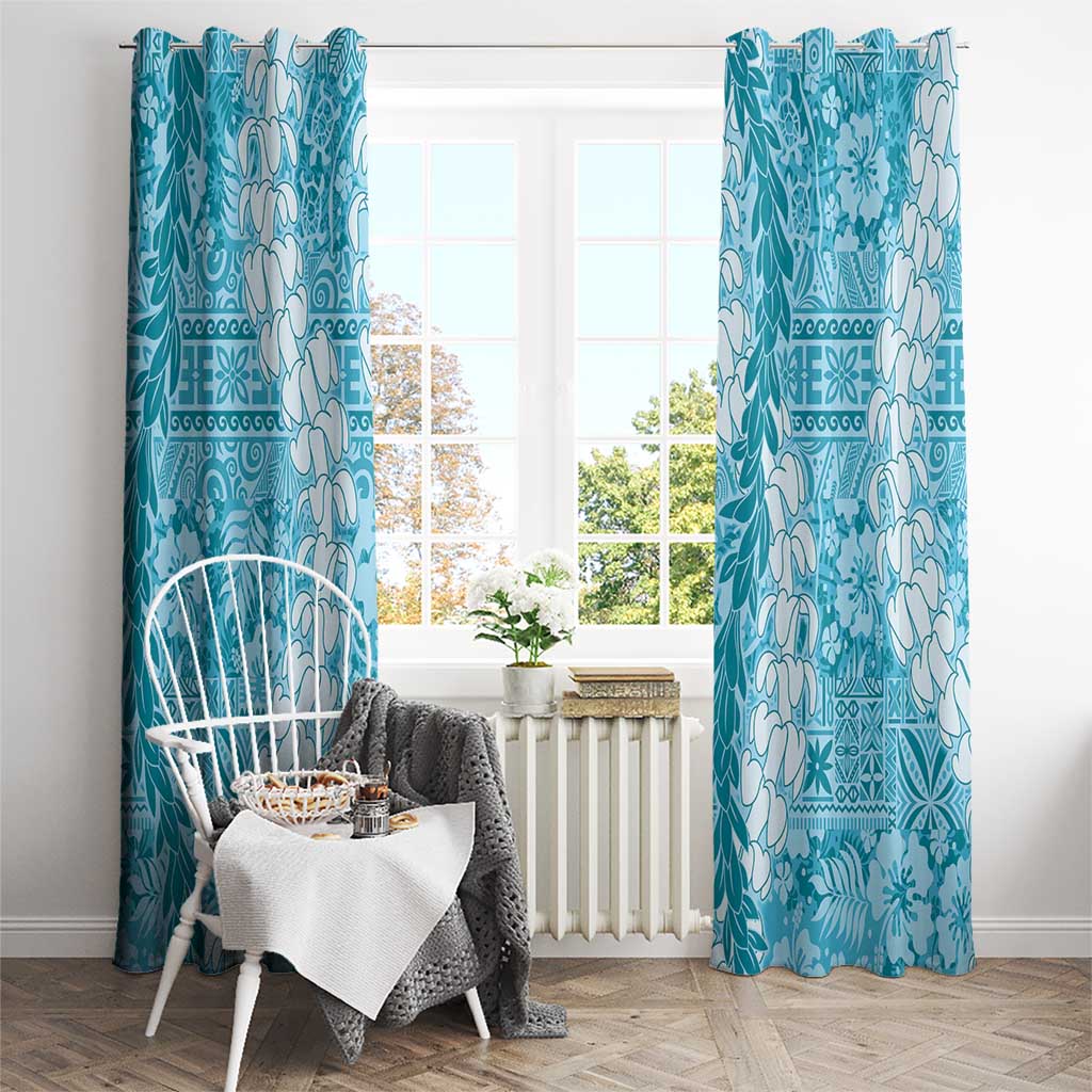 Blue Puakenikeni and Maile Lei Window Curtain Hawaiian Style Tribal Tapa Double Strand Lei