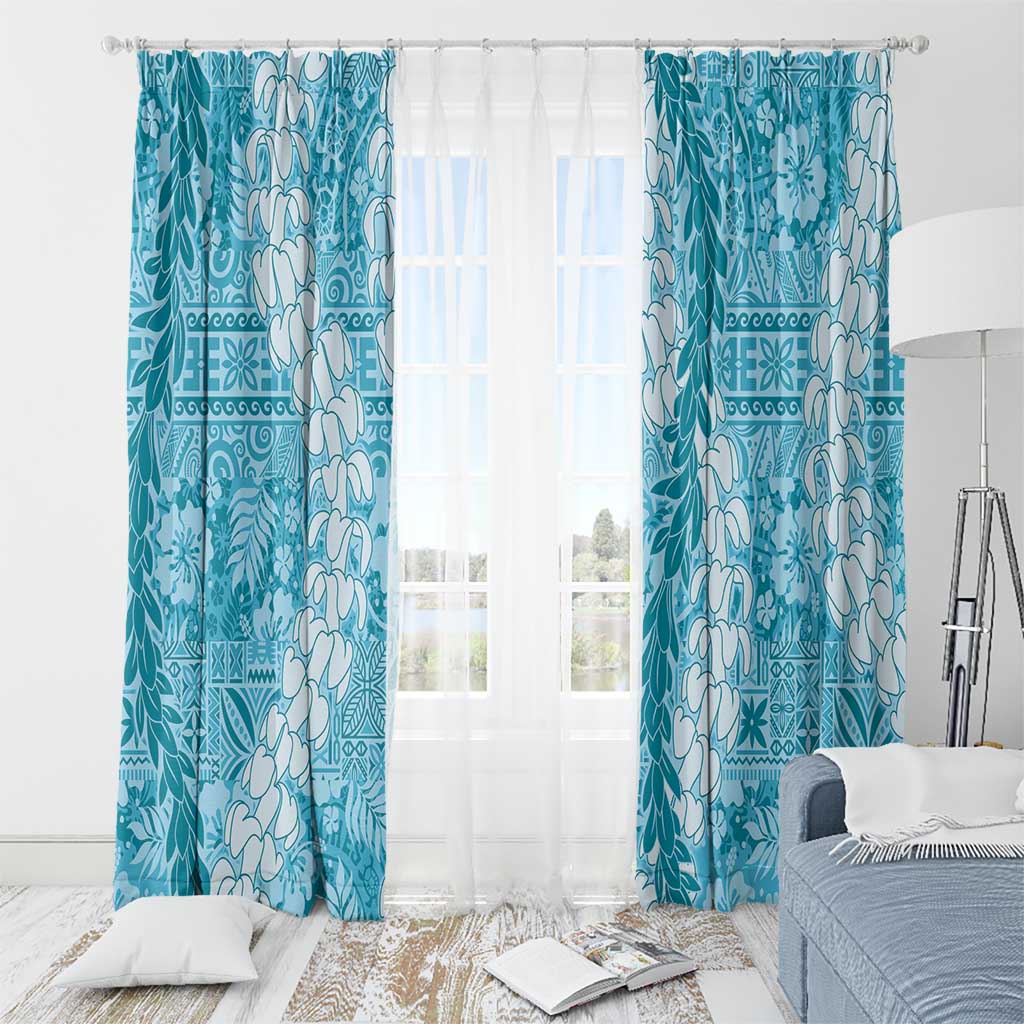 Blue Puakenikeni and Maile Lei Window Curtain Hawaiian Style Tribal Tapa Double Strand Lei