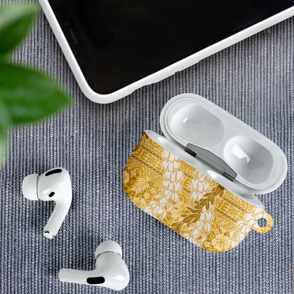Gold Puakenikeni and Maile Lei AirPods Case Hawaiian Style Tribal Tapa Double Strand Lei - Polynesian Pride