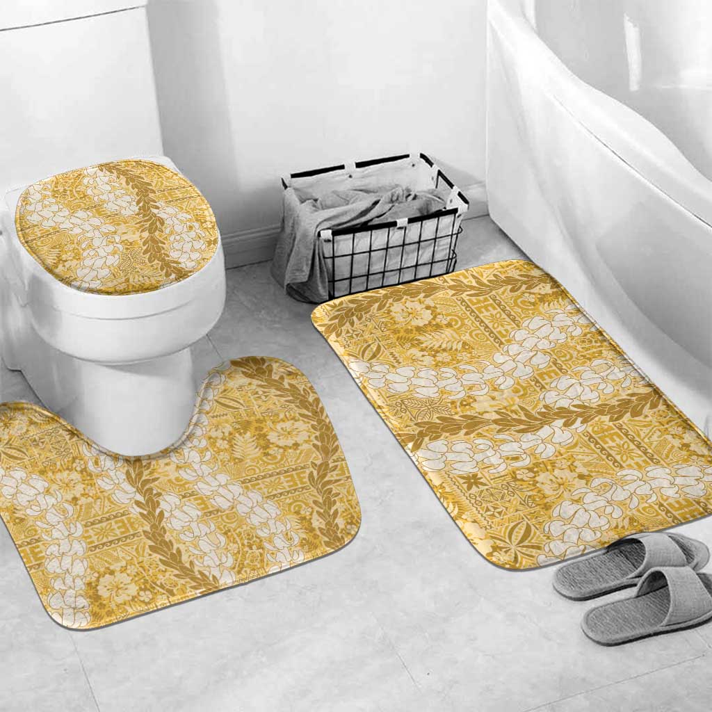 Gold Puakenikeni and Maile Lei Bathroom Set Hawaiian Style Tribal Tapa Double Strand Lei - Polynesian Pride