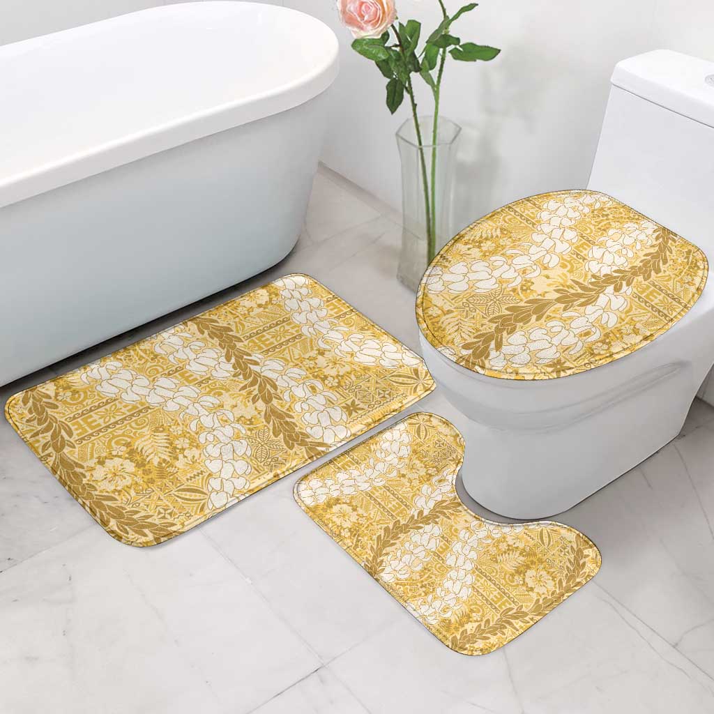 Gold Puakenikeni and Maile Lei Bathroom Set Hawaiian Style Tribal Tapa Double Strand Lei - Polynesian Pride