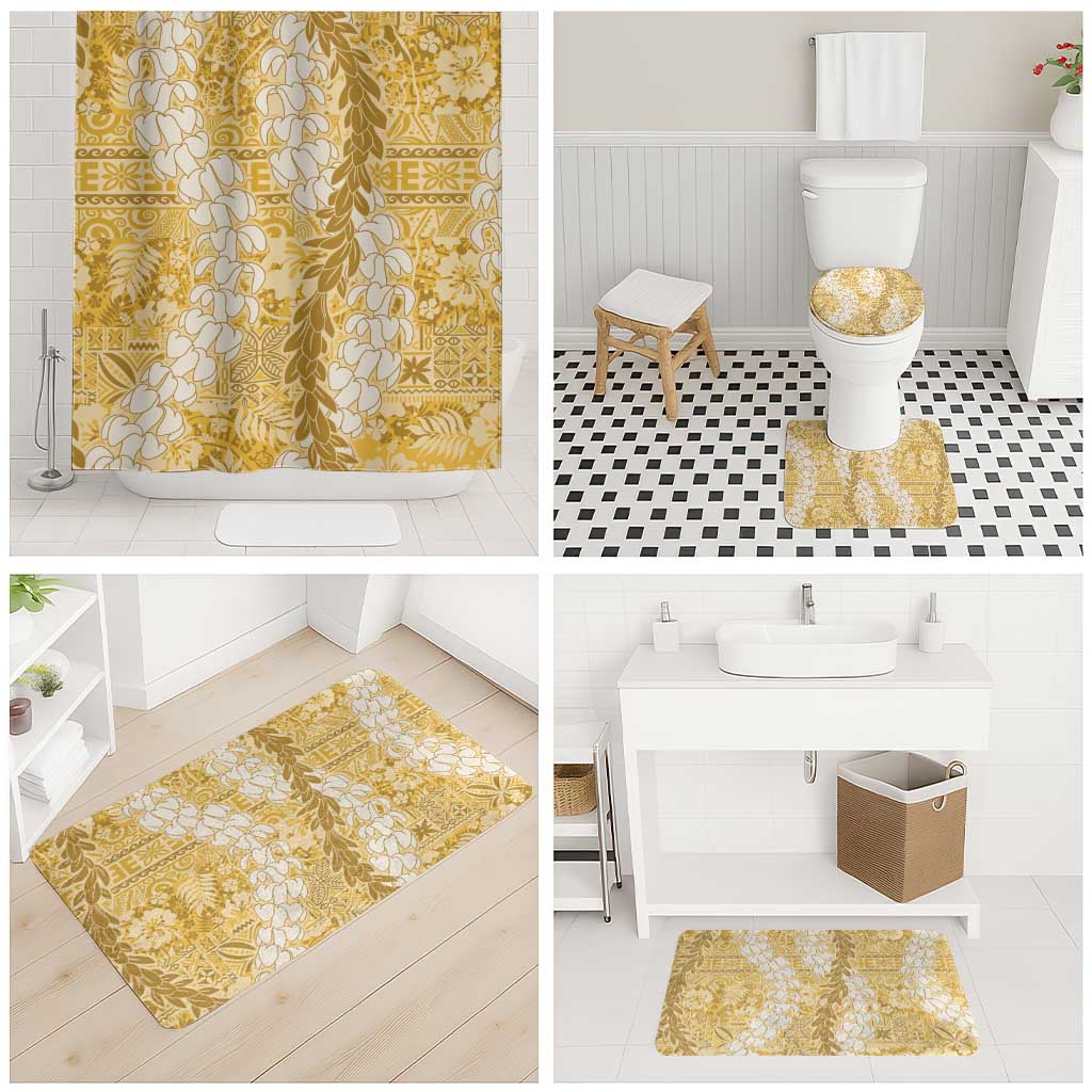Gold Puakenikeni and Maile Lei Bathroom Set Hawaiian Style Tribal Tapa Double Strand Lei - Polynesian Pride