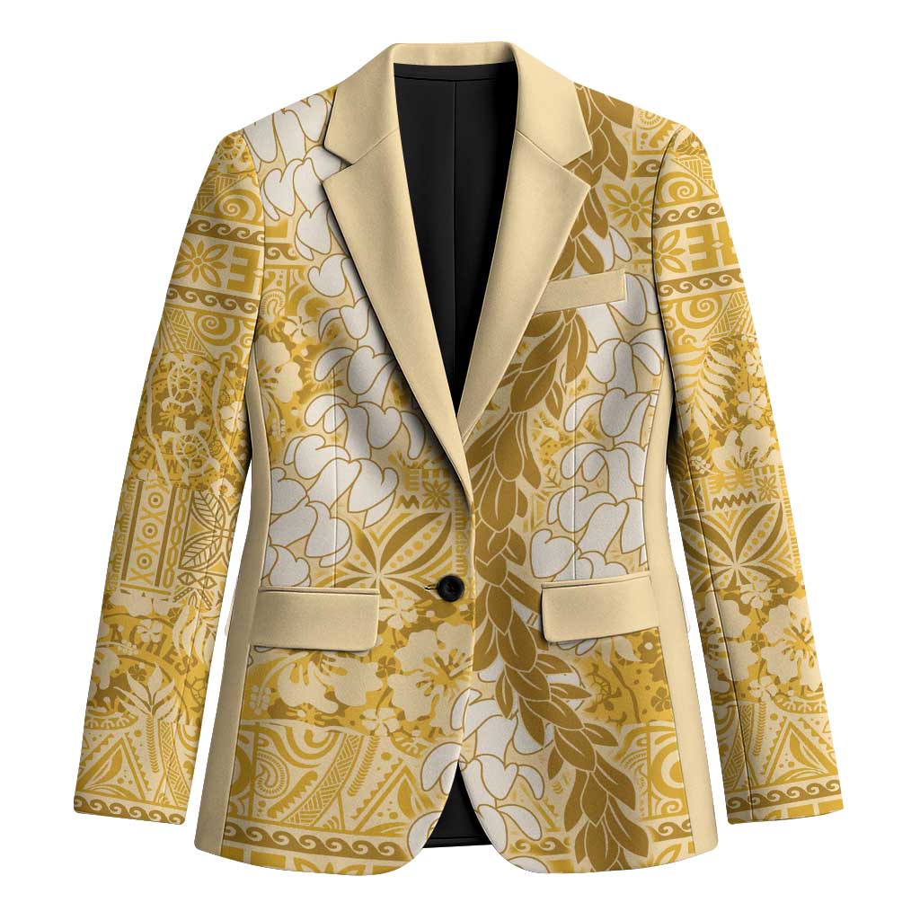Gold Puakenikeni and Maile Lei Blazer Hawaiian Style Tribal Tapa Double Strand Lei - Polynesian Pride