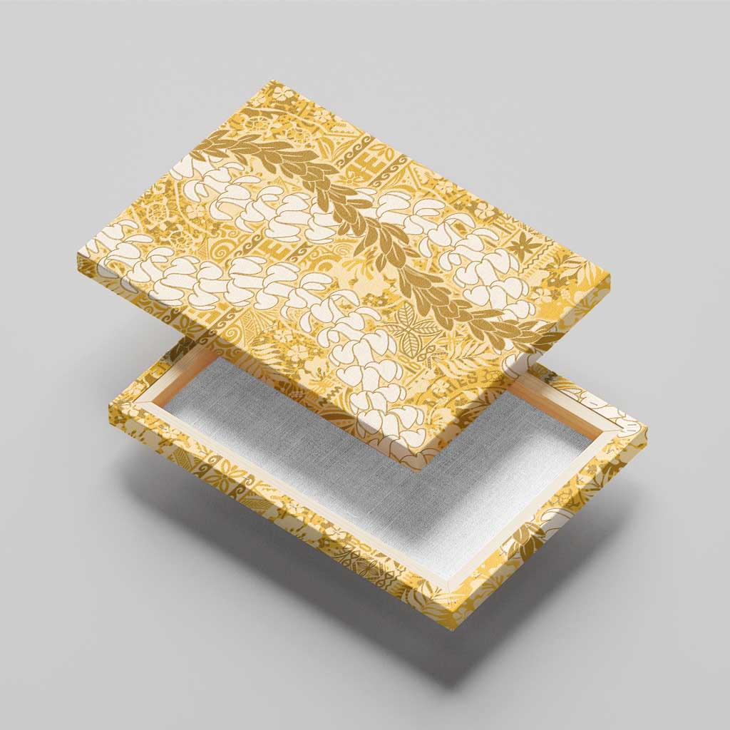 Gold Puakenikeni and Maile Lei Canvas Wall Art Hawaiian Style Tribal Tapa Double Strand Lei