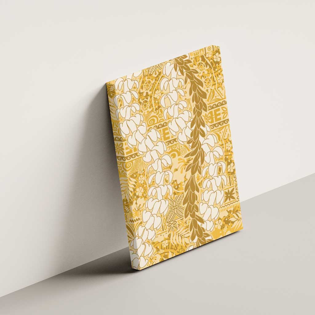 Gold Puakenikeni and Maile Lei Canvas Wall Art Hawaiian Style Tribal Tapa Double Strand Lei