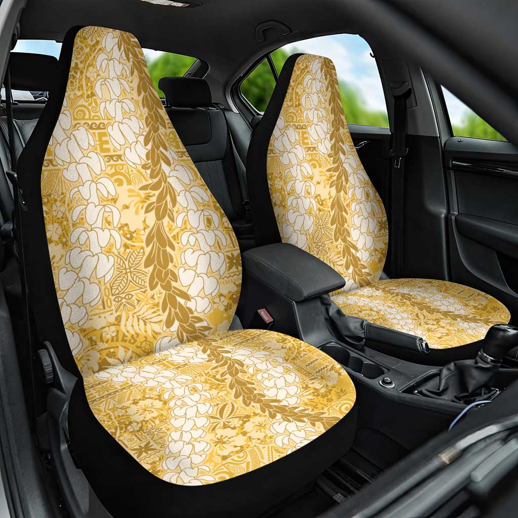 Gold Puakenikeni and Maile Lei Car Seat Cover Hawaiian Style Tribal Tapa Double Strand Lei LT9 One Size Gold - Polynesian Pride