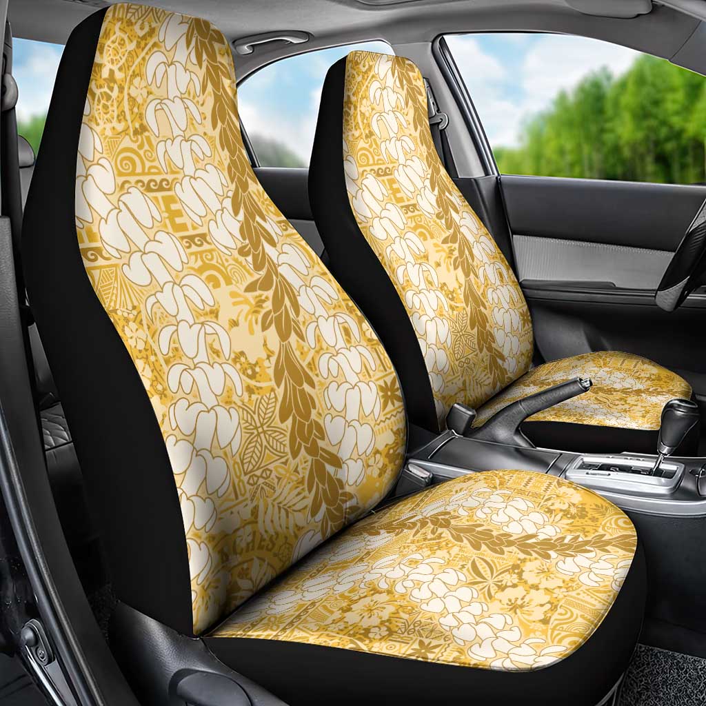 Gold Puakenikeni and Maile Lei Car Seat Cover Hawaiian Style Tribal Tapa Double Strand Lei LT9 - Polynesian Pride
