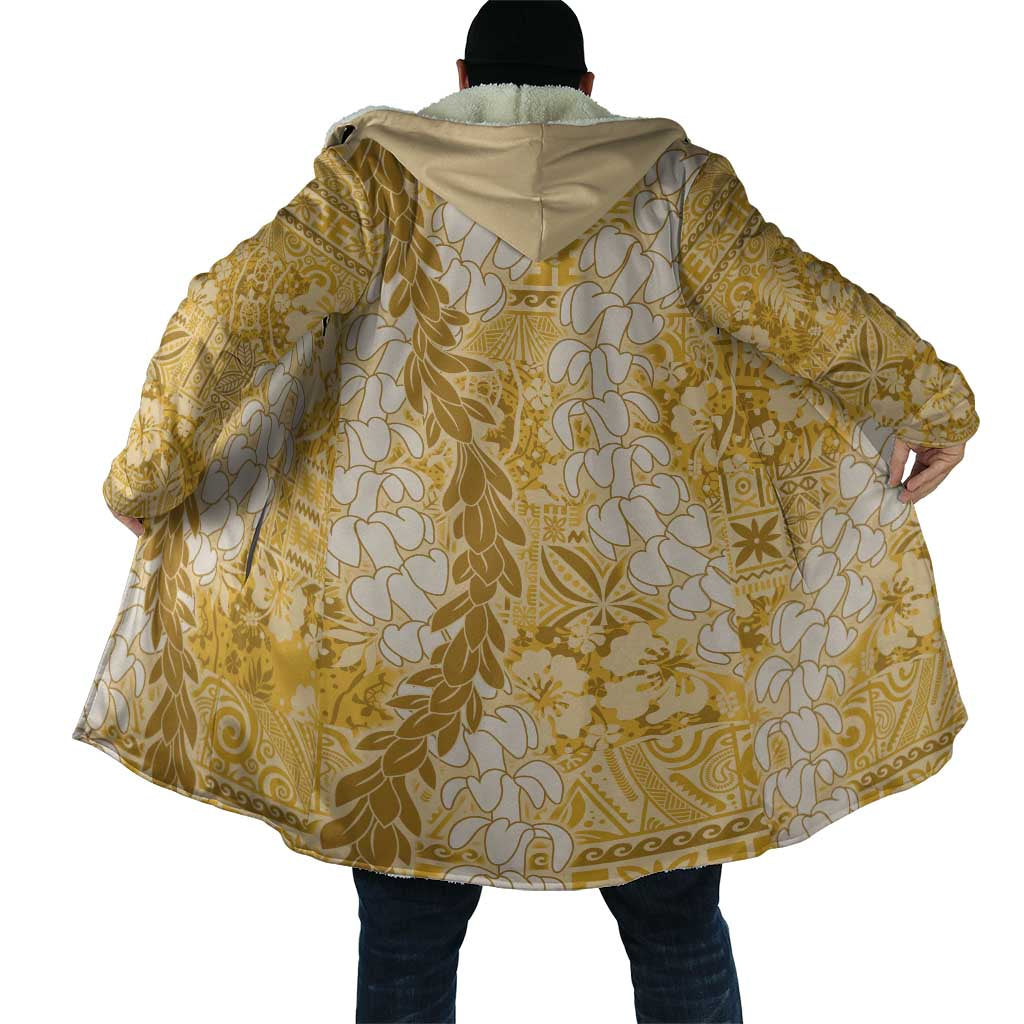 Gold Puakenikeni and Maile Lei Cloak Hawaiian Style Tribal Tapa Double Strand Lei - Polynesian Pride