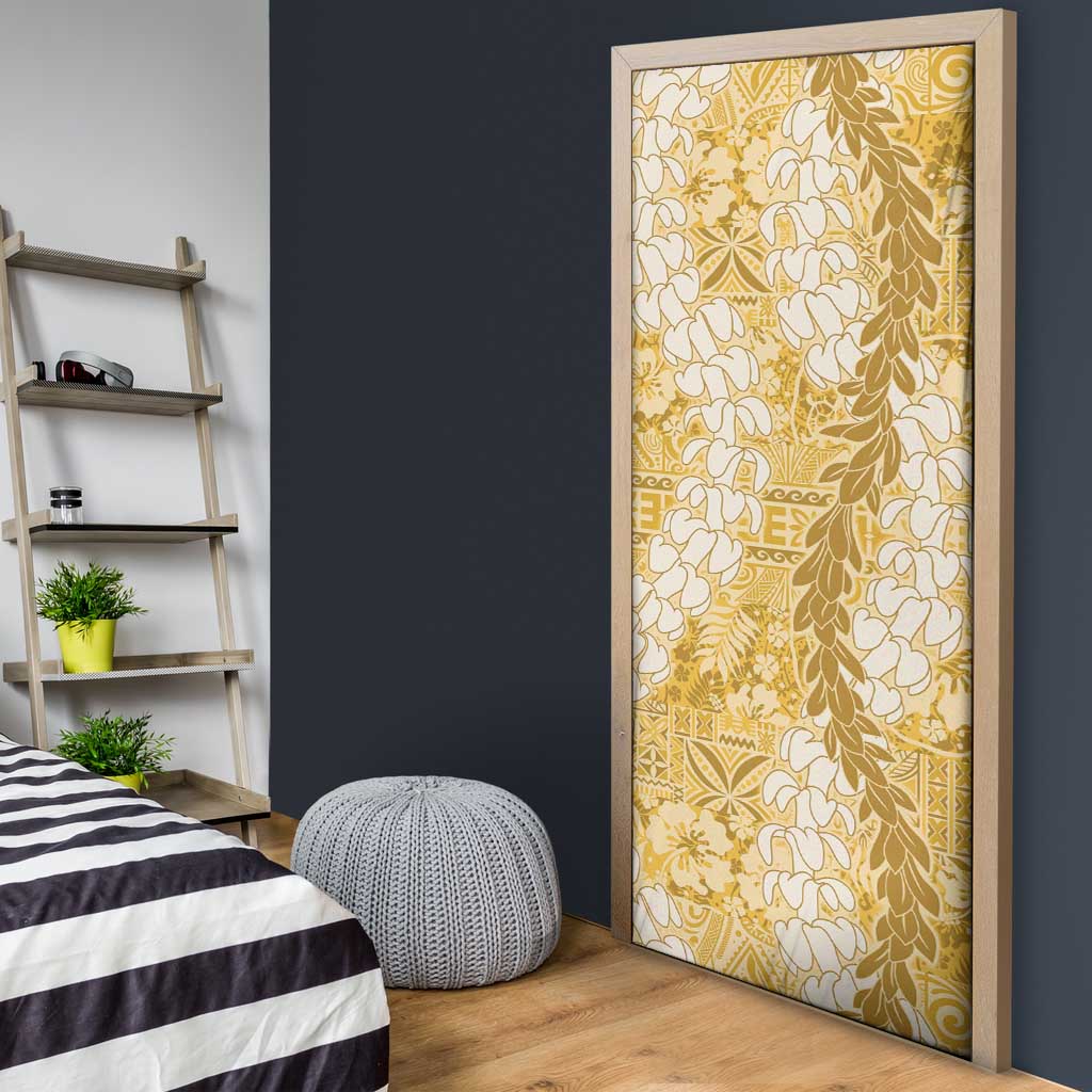 Gold Puakenikeni and Maile Lei Door Cover Hawaiian Style Tribal Tapa Double Strand Lei LT9 - Polynesian Pride