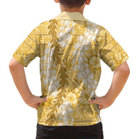 Gold Puakenikeni and Maile Lei Family Matching Long Sleeve Bodycon Dress and Hawaiian Shirt Hawaiian Style Tribal Tapa Double Strand Lei LT9 - Polynesian Pride