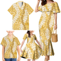Gold Puakenikeni and Maile Lei Family Matching Mermaid Dress and Hawaiian Shirt Hawaiian Style Tribal Tapa Double Strand Lei