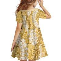 Gold Puakenikeni and Maile Lei Family Matching Off Shoulder Short Dress and Hawaiian Shirt Hawaiian Style Tribal Tapa Double Strand Lei LT9 - Polynesian Pride