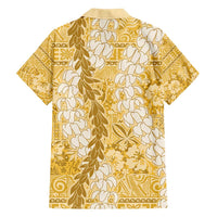 Gold Puakenikeni and Maile Lei Family Matching Puletasi and Hawaiian Shirt Hawaiian Style Tribal Tapa Double Strand Lei LT9 - Polynesian Pride