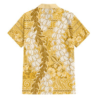 Gold Puakenikeni and Maile Lei Family Matching Short Sleeve Bodycon Dress and Hawaiian Shirt Hawaiian Style Tribal Tapa Double Strand Lei LT9 - Polynesian Pride