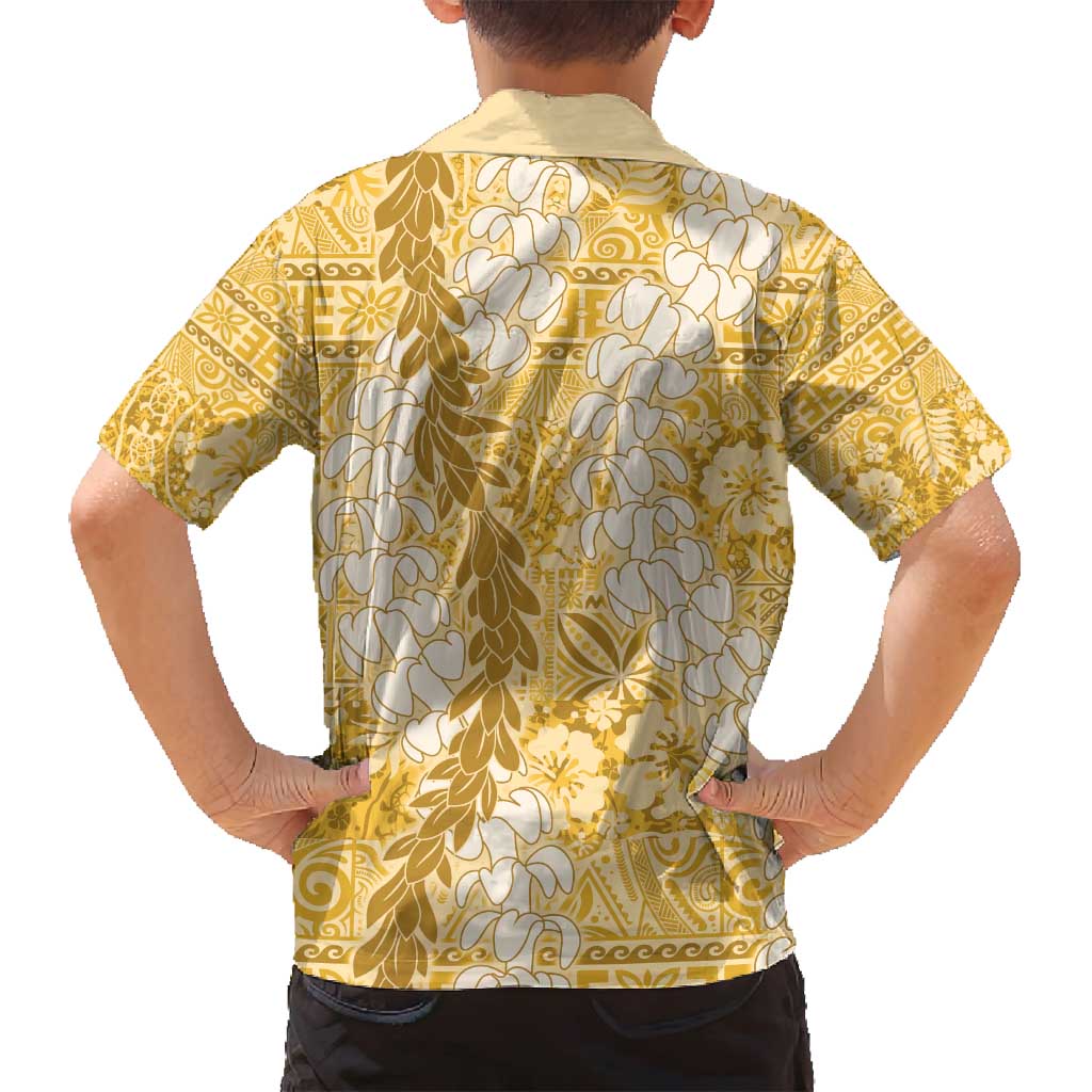 Gold Puakenikeni and Maile Lei Family Matching Tank Maxi Dress and Hawaiian Shirt Hawaiian Style Tribal Tapa Double Strand Lei LT9 - Polynesian Pride