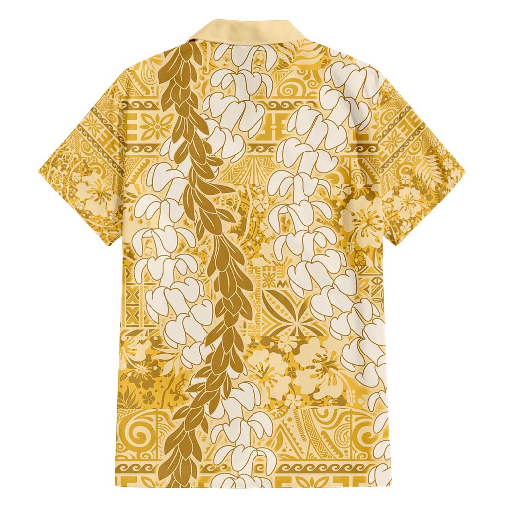 Gold Puakenikeni and Maile Lei Family Matching Tank Maxi Dress and Hawaiian Shirt Hawaiian Style Tribal Tapa Double Strand Lei LT9 - Polynesian Pride