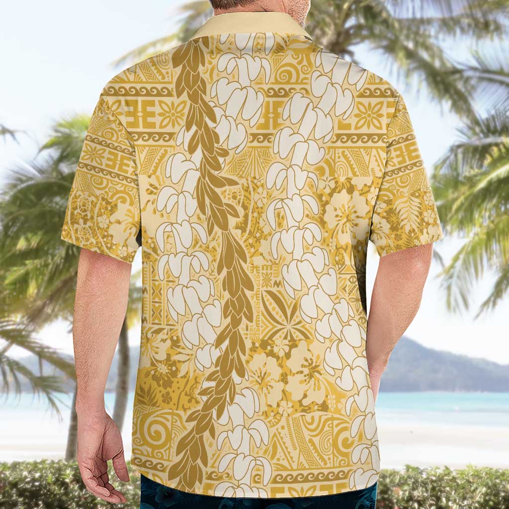 Gold Puakenikeni and Maile Lei Hawaiian Shirt Hawaiian Style Tribal Tapa Double Strand Lei LT9 - Polynesian Pride