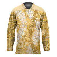 Gold Puakenikeni and Maile Lei Hockey Jersey Hawaiian Style Tribal Tapa Double Strand Lei LT9 Unisex Gold - Polynesian Pride