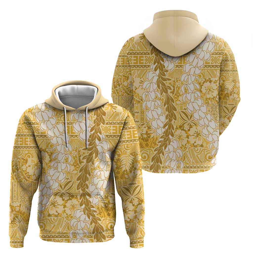 Gold Puakenikeni and Maile Lei Hoodie Hawaiian Style Tribal Tapa Double Strand Lei LT9 - Polynesian Pride