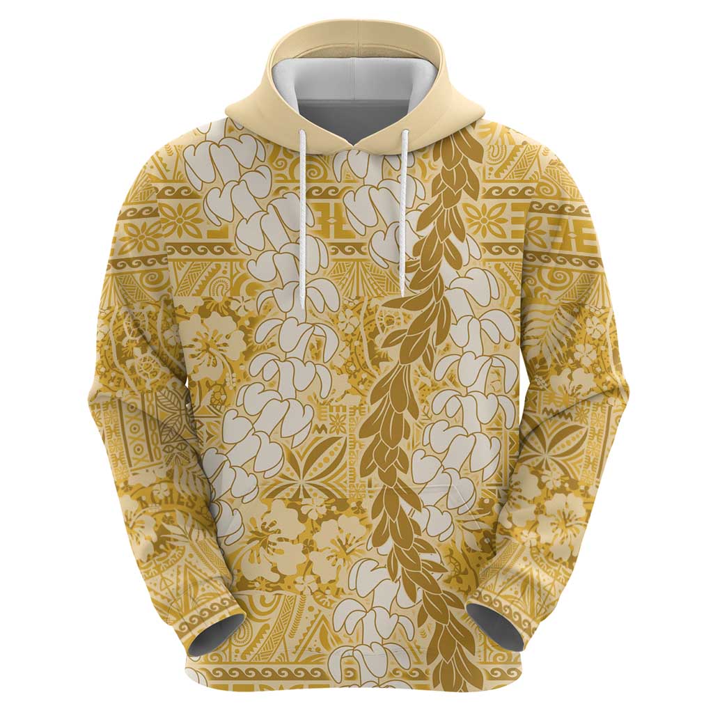 Gold Puakenikeni and Maile Lei Hoodie Hawaiian Style Tribal Tapa Double Strand Lei LT9 - Polynesian Pride