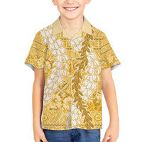 Gold Puakenikeni and Maile Lei Kid Hawaiian Shirt Hawaiian Style Tribal Tapa Double Strand Lei LT9 Kid Gold - Polynesian Pride