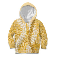 Gold Puakenikeni and Maile Lei Kid Hoodie Hawaiian Style Tribal Tapa Double Strand Lei LT9 Hoodie Gold - Polynesian Pride