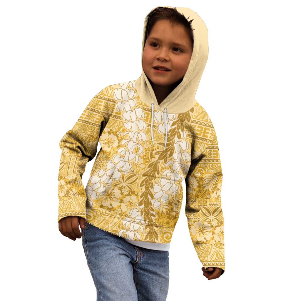 Gold Puakenikeni and Maile Lei Kid Hoodie Hawaiian Style Tribal Tapa Double Strand Lei LT9 - Polynesian Pride