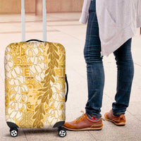 Gold Puakenikeni and Maile Lei Luggage Cover Hawaiian Style Tribal Tapa Double Strand Lei LT9 Gold - Polynesian Pride