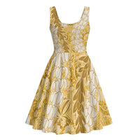 Gold Puakenikeni and Maile Lei Midi Dress Hawaiian Style Tribal Tapa Double Strand Lei LT9 - Polynesian Pride
