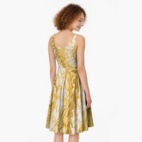 Gold Puakenikeni and Maile Lei Midi Dress Hawaiian Style Tribal Tapa Double Strand Lei LT9 - Polynesian Pride