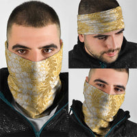 Gold Puakenikeni and Maile Lei Neck Gaiter Hawaiian Style Tribal Tapa Double Strand Lei - Polynesian Pride