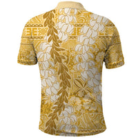 Gold Puakenikeni and Maile Lei Polo Shirt Hawaiian Style Tribal Tapa Double Strand Lei LT9 - Polynesian Pride